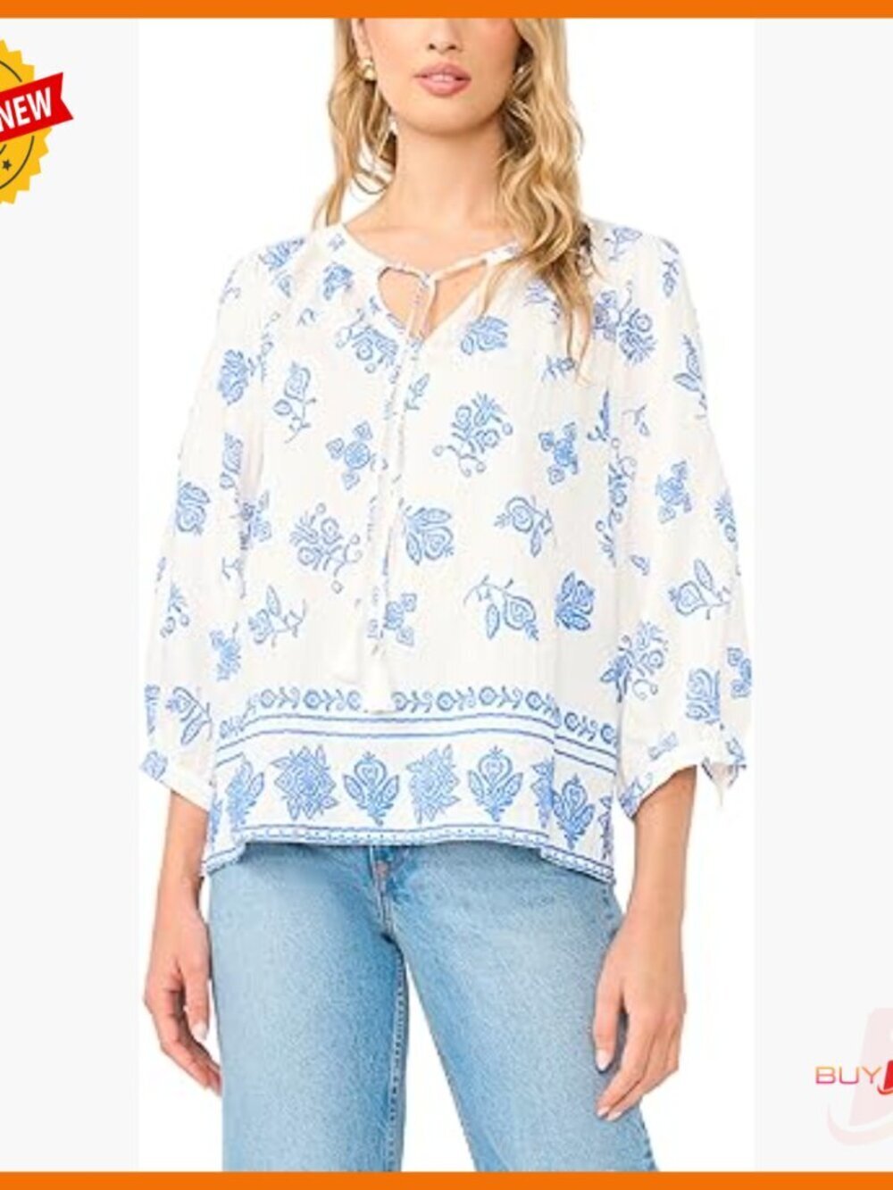 Tie Neck Peasant Sleeve Blouse, Regular Fit, Rayon Blend, Spring Summer